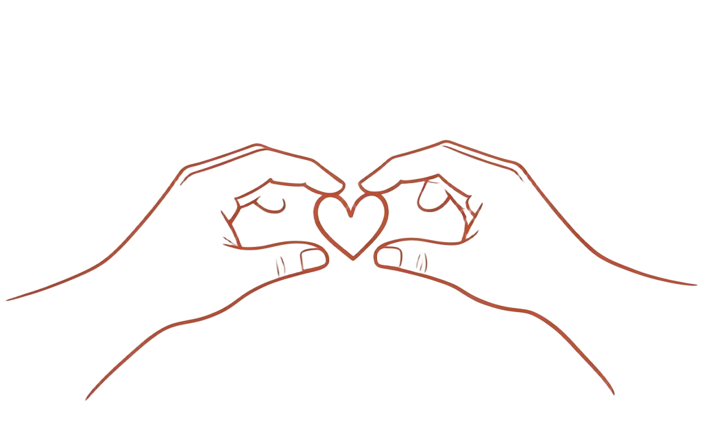 Line drawing of two hands reaching toward each other