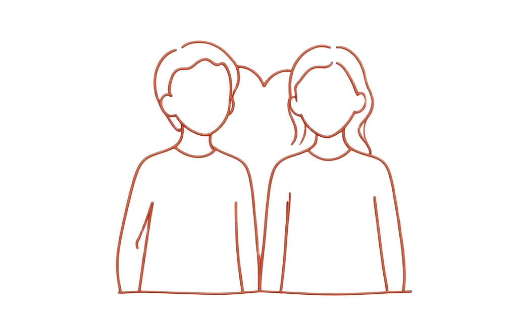 Line drawing of two figures facing away from each other